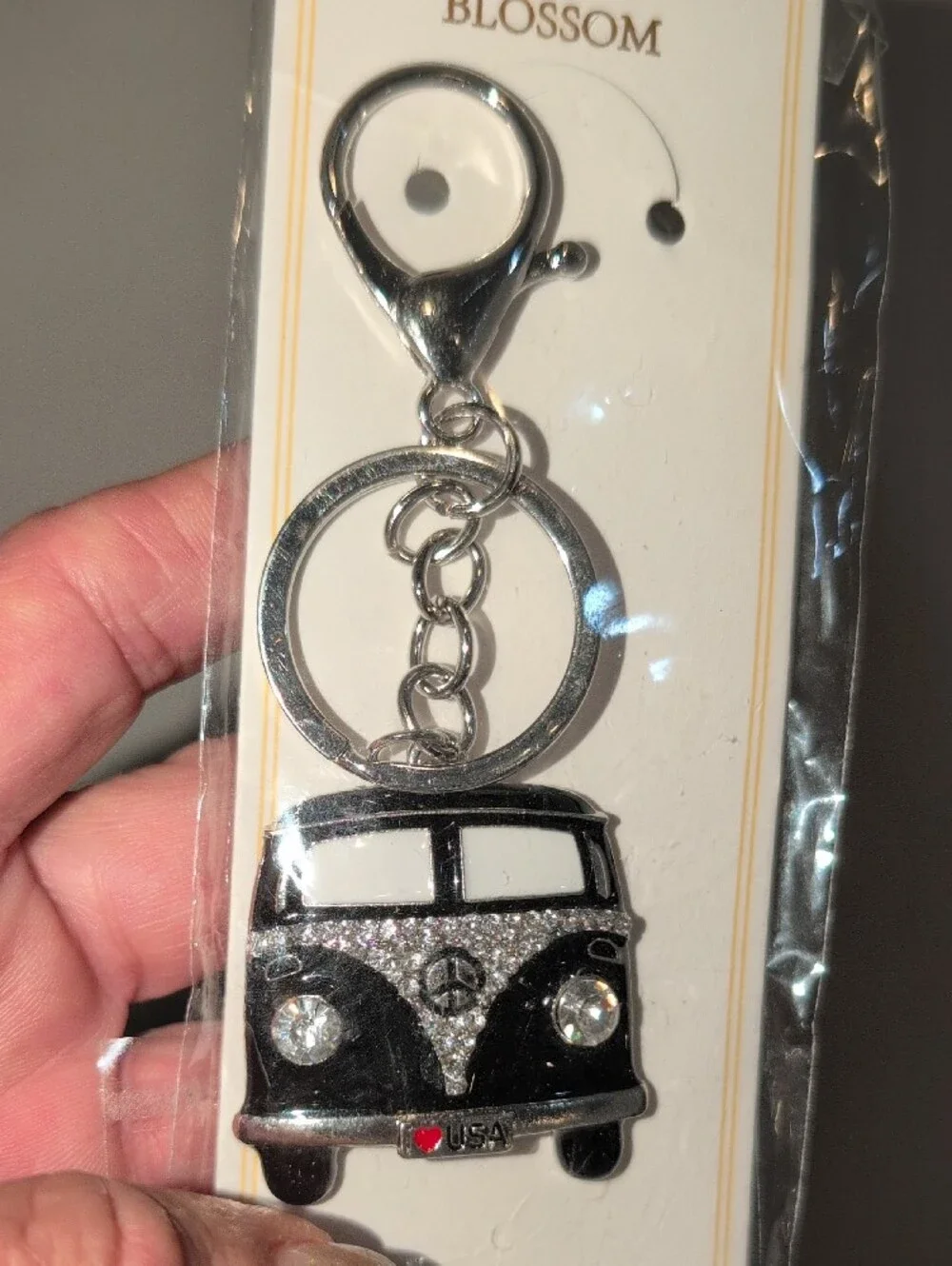 Blossom Black And Silver Car Keychain Keyring - Silver